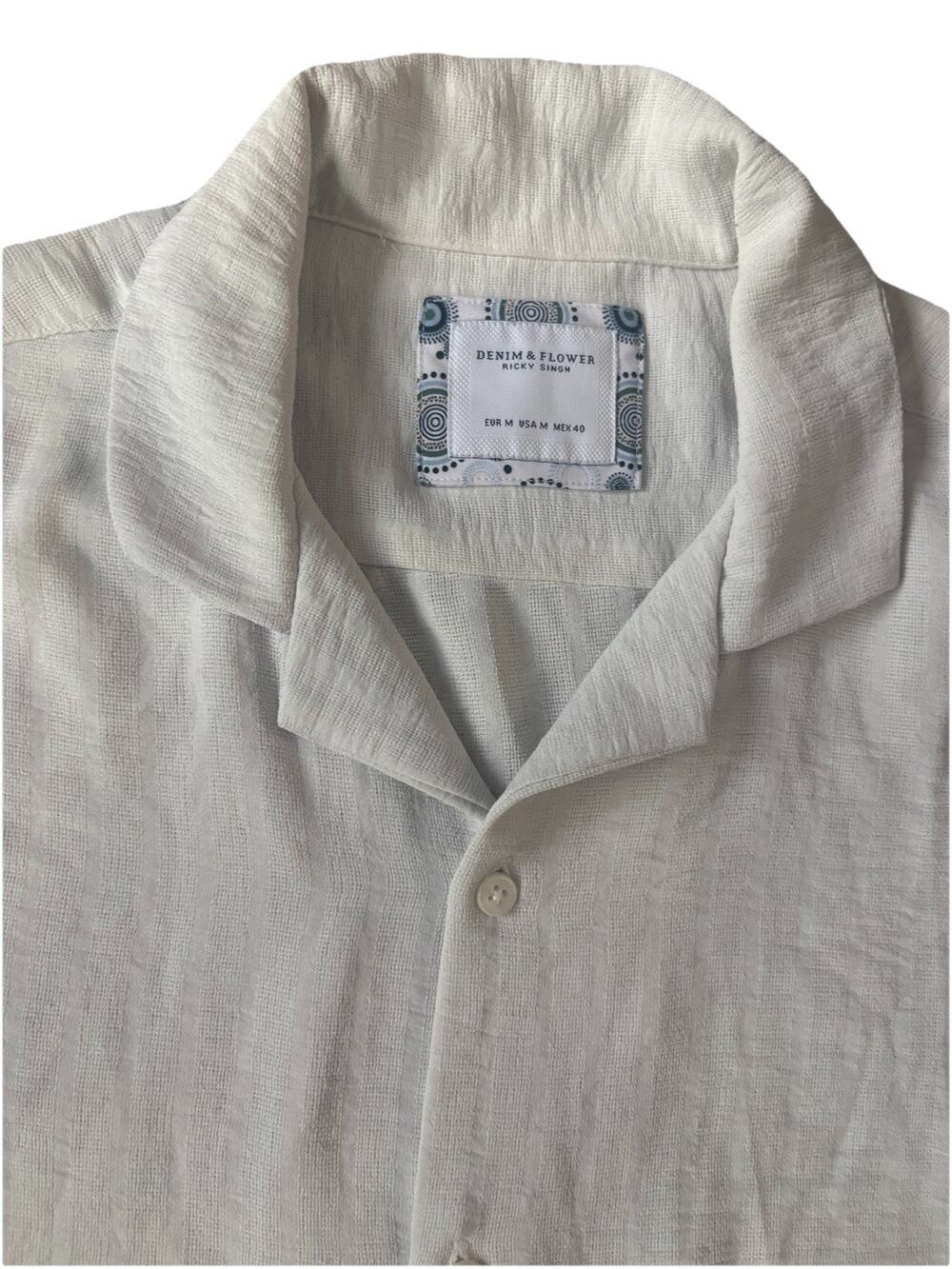NWOT Denim & Flower Ricky Singh Button Down Shirt Slim Fit Mens M White Stretch